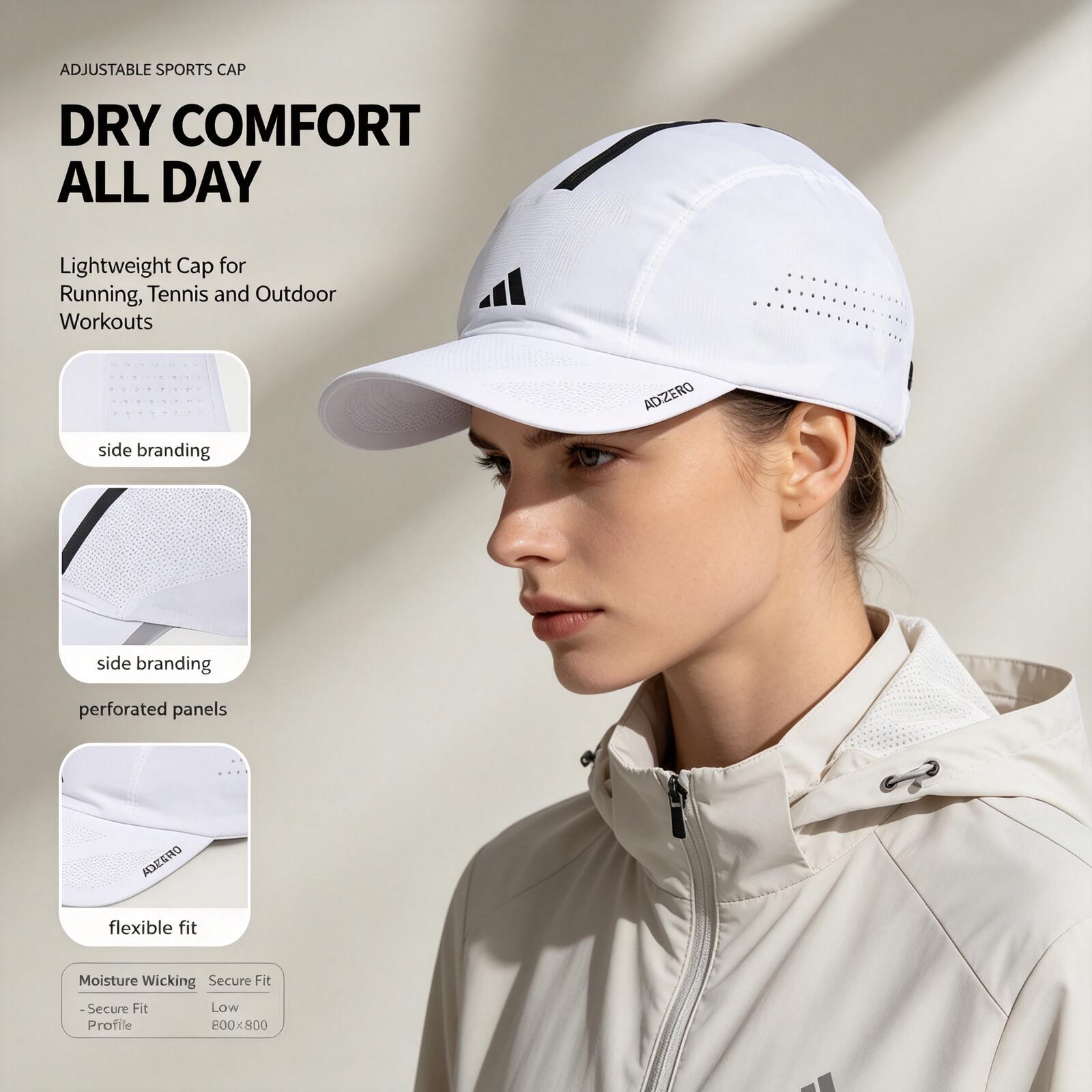 Running Cap Lightweight - Gorra de Running Adidas Blanca, Ligera,